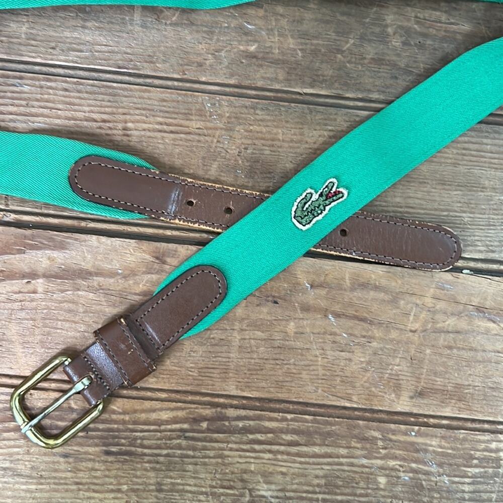 Vintage 1980s men’s belt Lacoste  preppy green stretch size 32